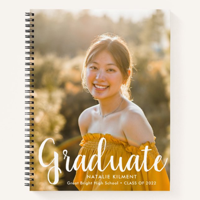 White Script Modern Graduate Photo Graduation Notebook (Front)
