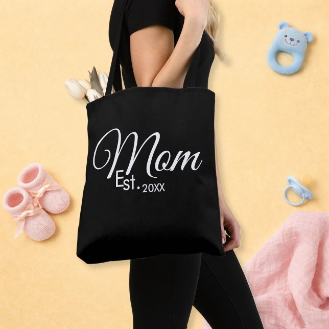 White Script Mom Established New Mom Tote Bag (Creator Uploaded)