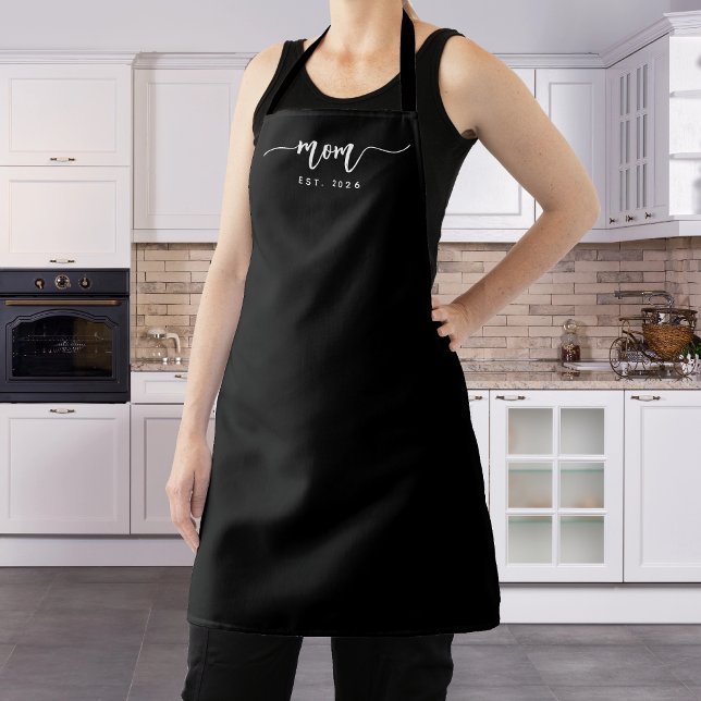 White Script Mom Established Year Apron (Creator Uploaded)
