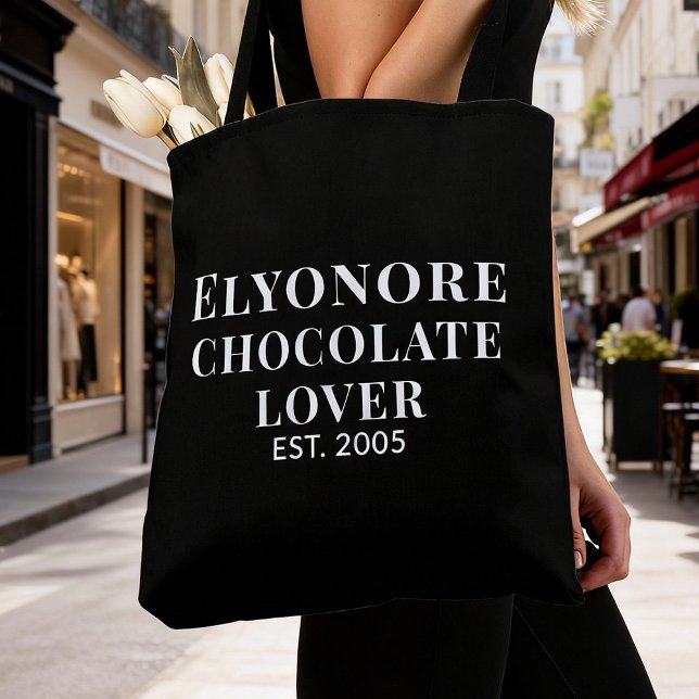 White Script Name Established Chocolate Lover Tote Bag (Creator Uploaded)