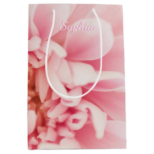 White Script Name, Large Pink Flower Medium Gift Bag