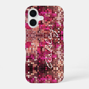 White Script Name on Glitter iPhone 16 Case