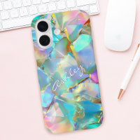 White Script Name on Opal Background