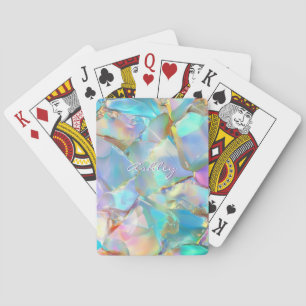 White Script Name on Opal Background Playing Cards
