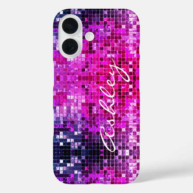 White Script Name on Pink Glitter Case-Mate iPhone Case (Back)