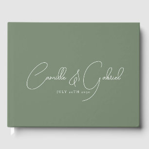 White Script Names Wedding Sage Green Guest Book