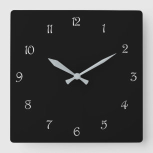 White Script Numbers On Black cnt Square Wall Clock