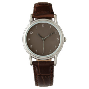 White Script Numbers On Brown wat Watch