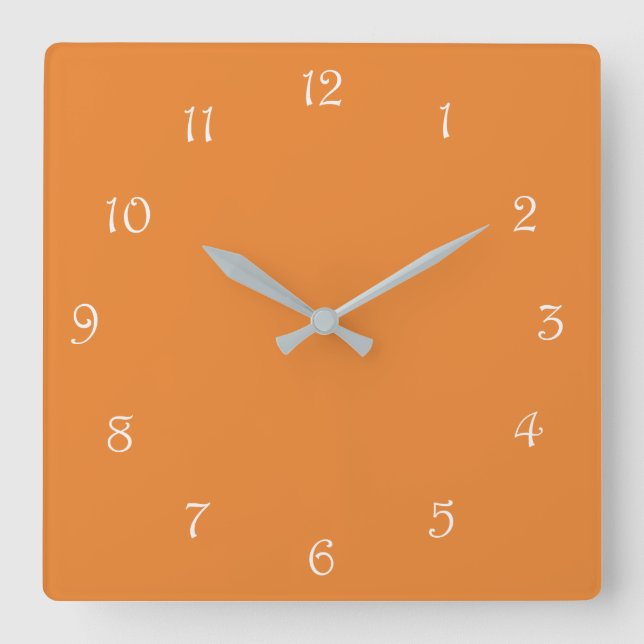 White Script Numbers On Orange wccnt Square Wall Clock (Front)