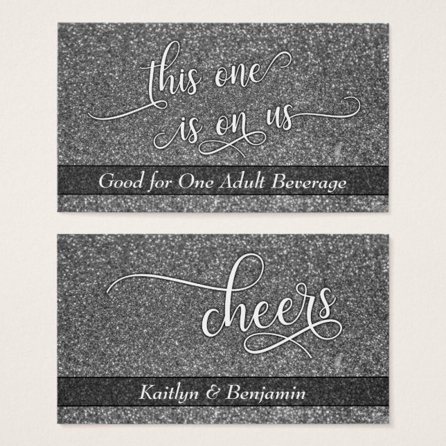 White Script on Silver Faux Glitter, Drink Tickets (Front & Back)