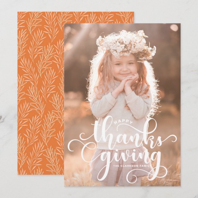 White Script Overlay Photo Happy Thanksgiving  (Front/Back)