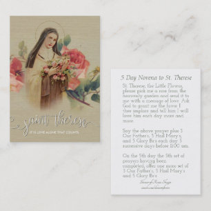 White Script Overlay St. Therese Little Flower Business Card