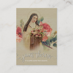 White Script Overlay   St. Therese Roses Holy Card