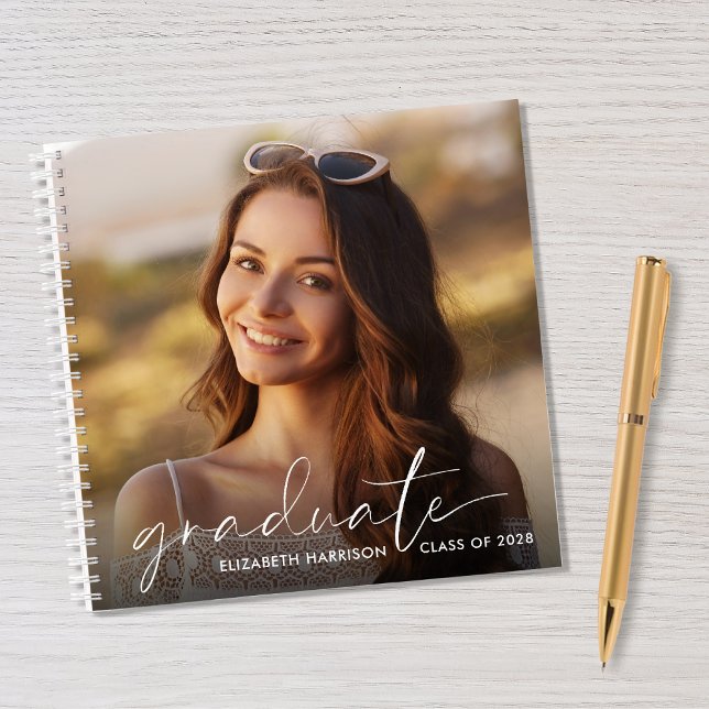 White Script Photo Graduation Party Guest Book (Creator Uploaded)