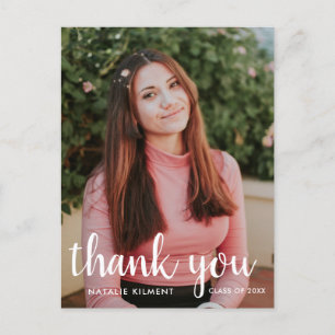 White Script Photo Graduation Thank You Postcard