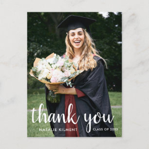 White Script Photo Graduation Thank You Postcard