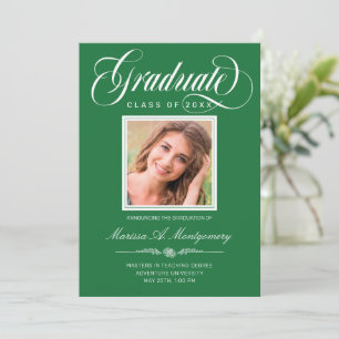 White Script Photo Green College Graduation Announcement