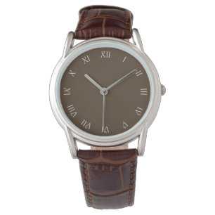 White Script Roman Numbers On Brown Mens cn Watch