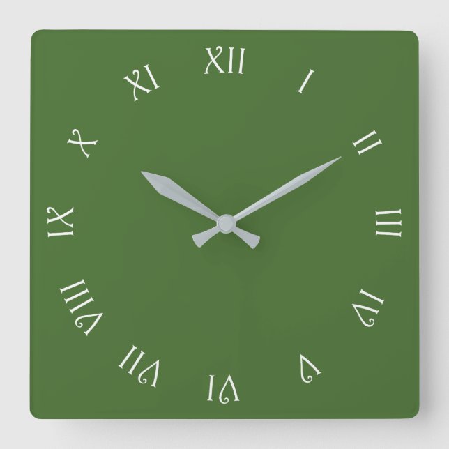 White Script Roman Numbers On Green Wall Clock cn (Front)