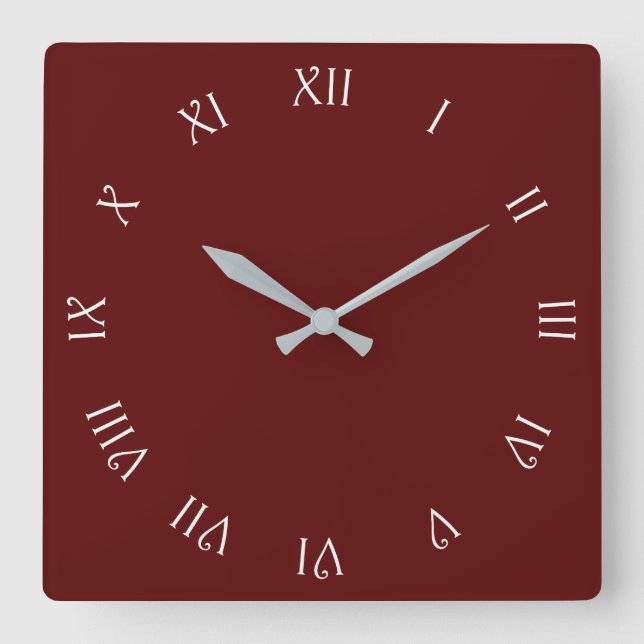 White Script Roman Numbers On Red wccnt Square Wall Clock (Front)