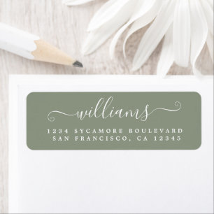 White Script Sage Green Return Address Label