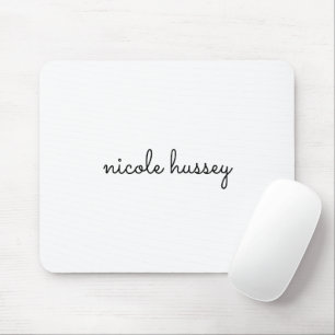 White Script    Stylish Monogram Modern Minimalist Mouse Pad