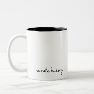 White Script    Stylish Monogram Modern Minimalist Two-Tone Coffee Mug