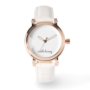 White Script    Stylish Monogram Modern Minimalist Watch