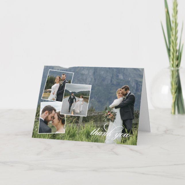White Script Thank You Wedding Photo Collage (Front)