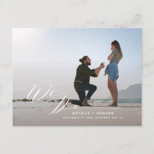 White script we do elegant wedding photo postcard
