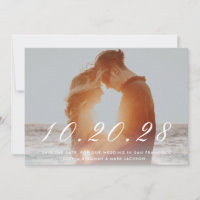 White Scripted Wedding Date