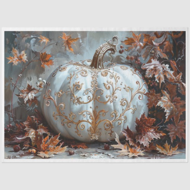 White Scroll Pumpkin Tissue Paper (Front)