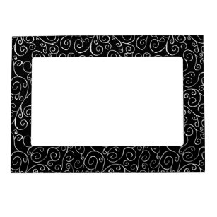 White Scrolling Curves on Black Magnetic Picture Frame