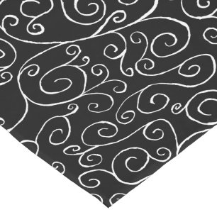 White Scrolling Curves on Black Short Table Runner