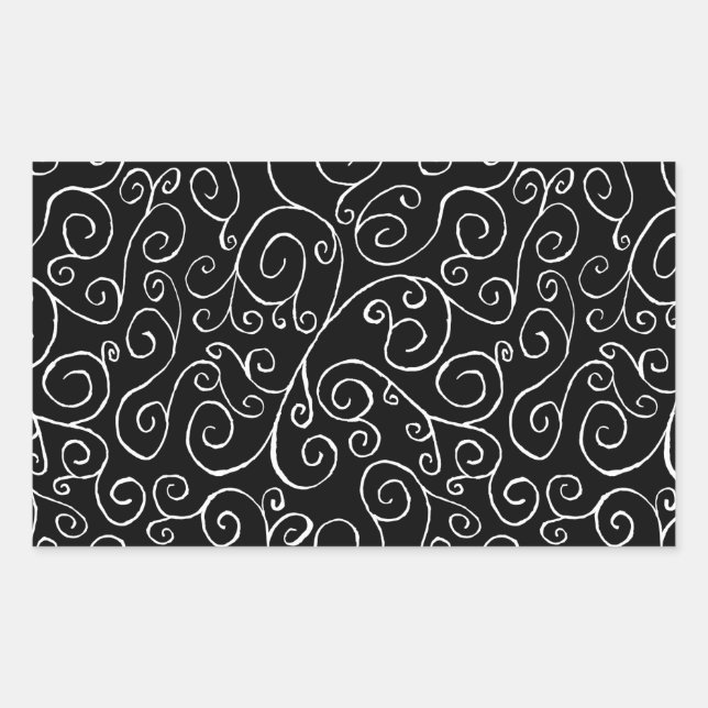 White Scrolling Curves on Black Sticker (Front)