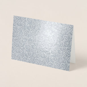 White Scrolling Curves on Silver Foil Card