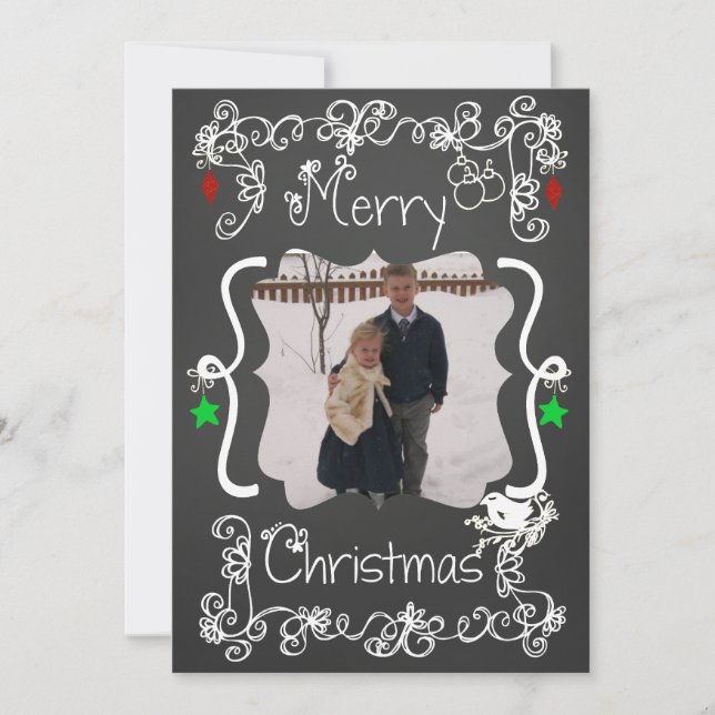 White Scrolls Customized Photo Holiday Card (Front)