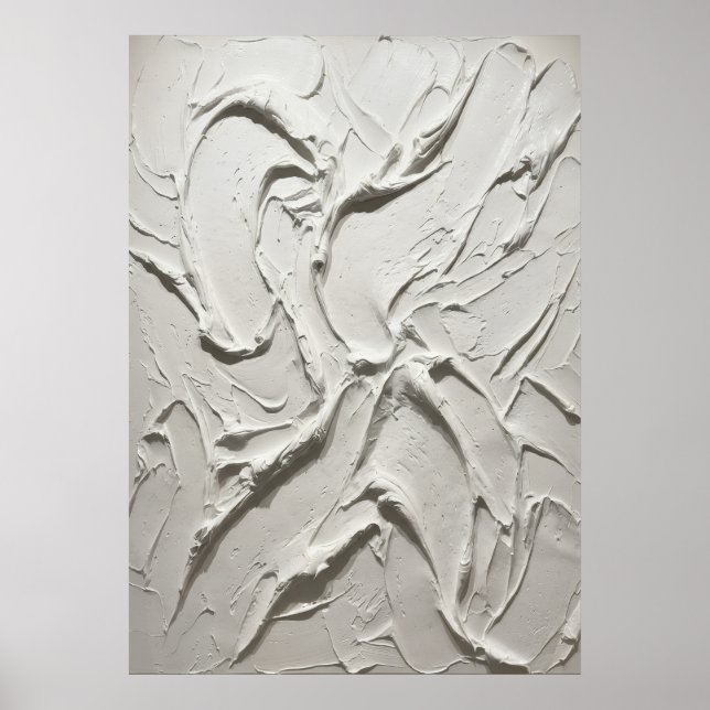White Sculpted Plaster Texture Abstract Minimal Ar Poster (Front)