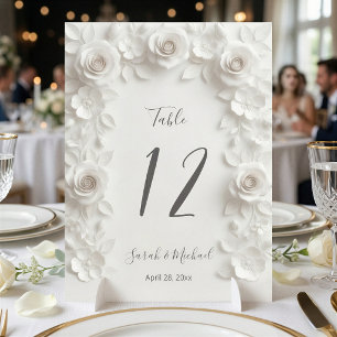 White Sculptured Flowers Arch Wedding   Table Number