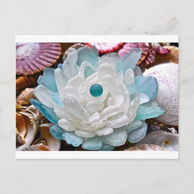 White Sea Glass Flower Postcard (Front)