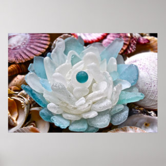 White Sea Glass Flower Poster