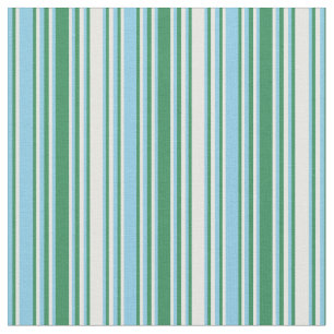White, Sea Green, and Sky Blue Colored Lines Fabric