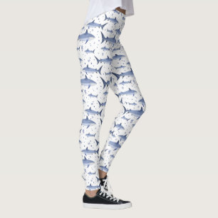 White Sea Life Shark Jellyfish Watercolor Pattern Leggings