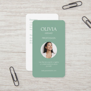 White / Seafoam Green Photo Social QR Code  Business Card
