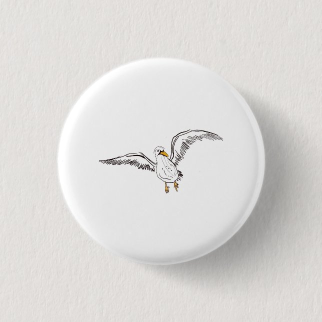 White seagull bird 1 inch round button (Front)