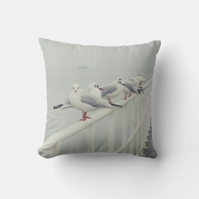 White seagull on a winter day throw pillow (Front)
