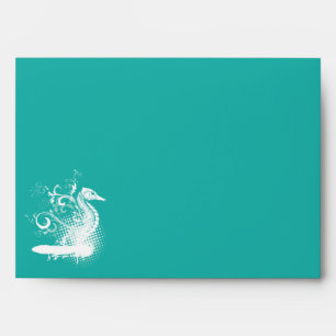 White seahorse light sea green summer wedding envelopes