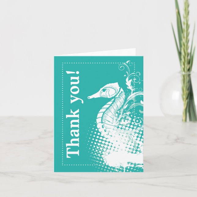 White seahorse light sea green wedding Thank You (Front)