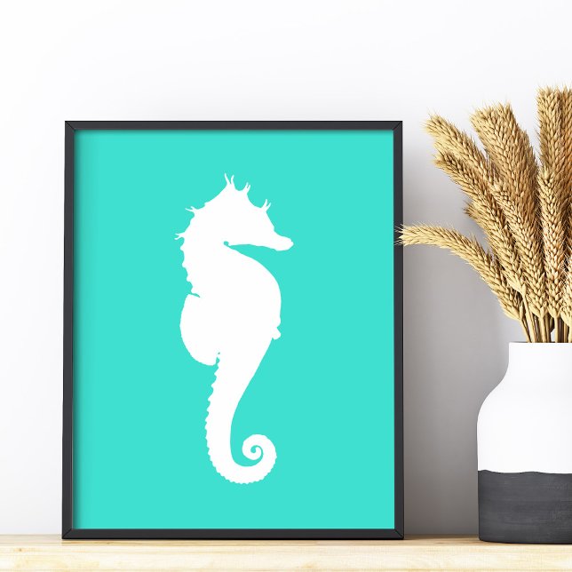 White Seahorse on Turquoise Photo Print (White Seahorse on Turquoise Photo Print)