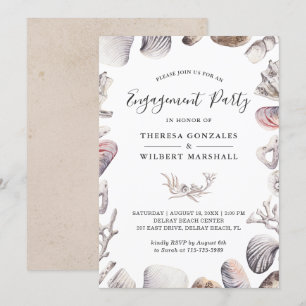 White Seashell and Coral Beach Engagement Party Invitation